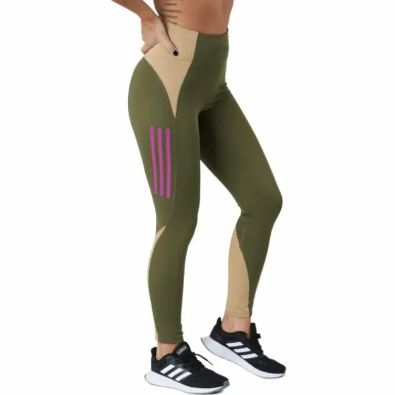 Own The Run Block 7/8 Running Leggings Women Focus Olive / Beige Tone