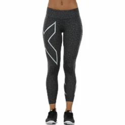 Patterned Mid-Rise Compression 7/8 Tights Black/Grey