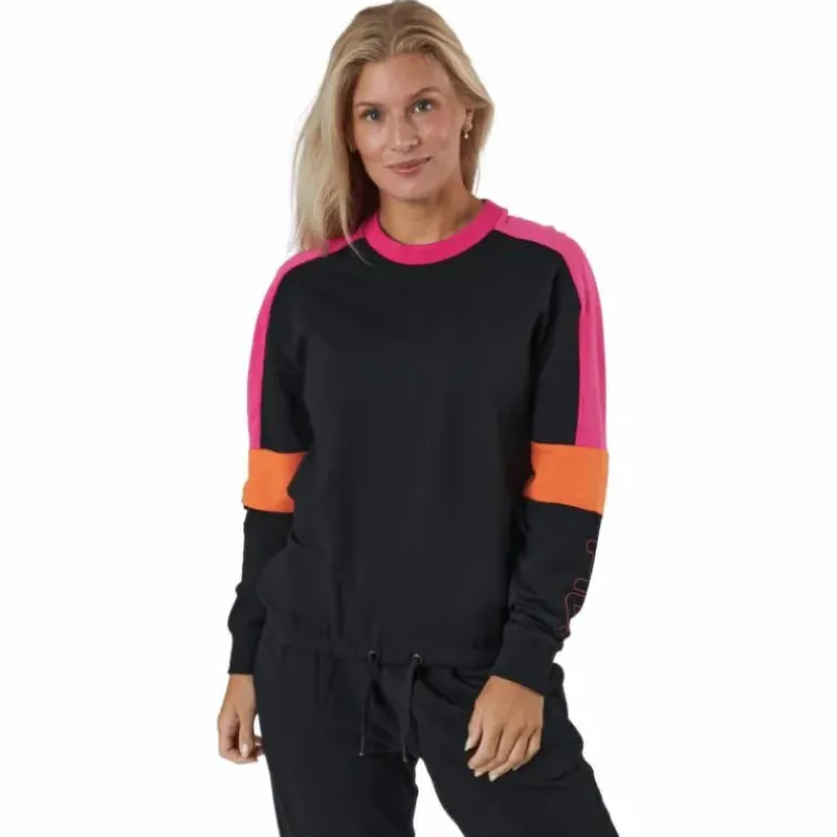 Paulina Cropped Crew Sweat Black-beetroot Purple-mandarin