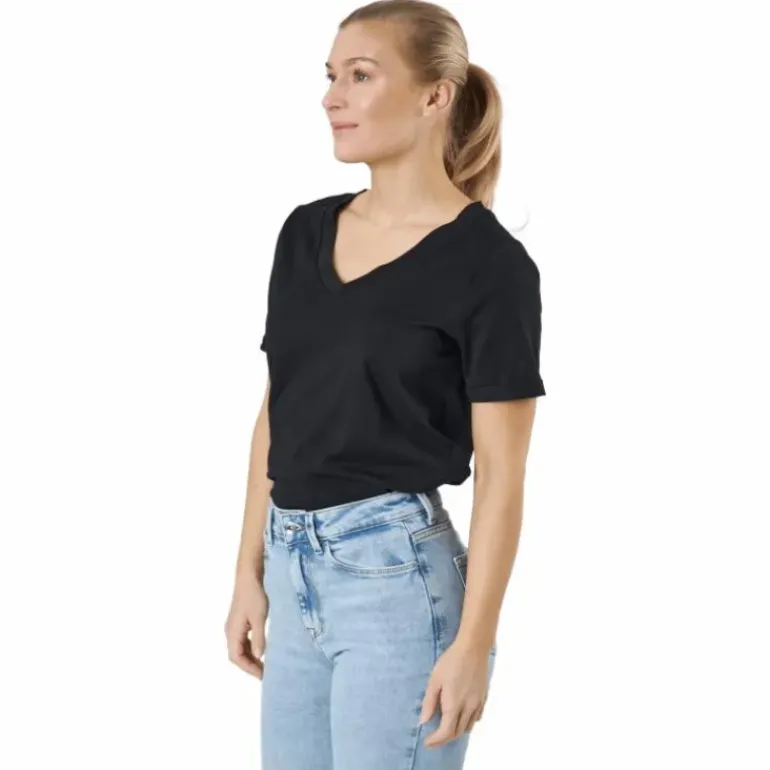 Pcria Ss V-neck Solid Tee Bc Black