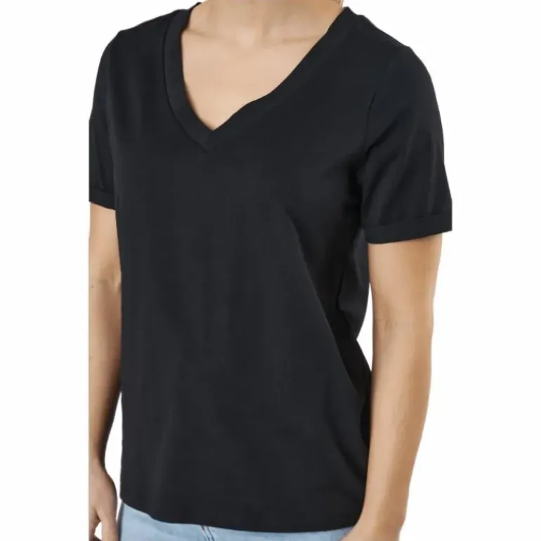 Pcria Ss V-neck Solid Tee Bc Black