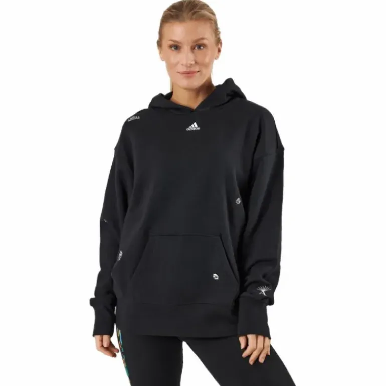 Relaxed Hoodie with Healing Crystals-Inspired Graphics Black