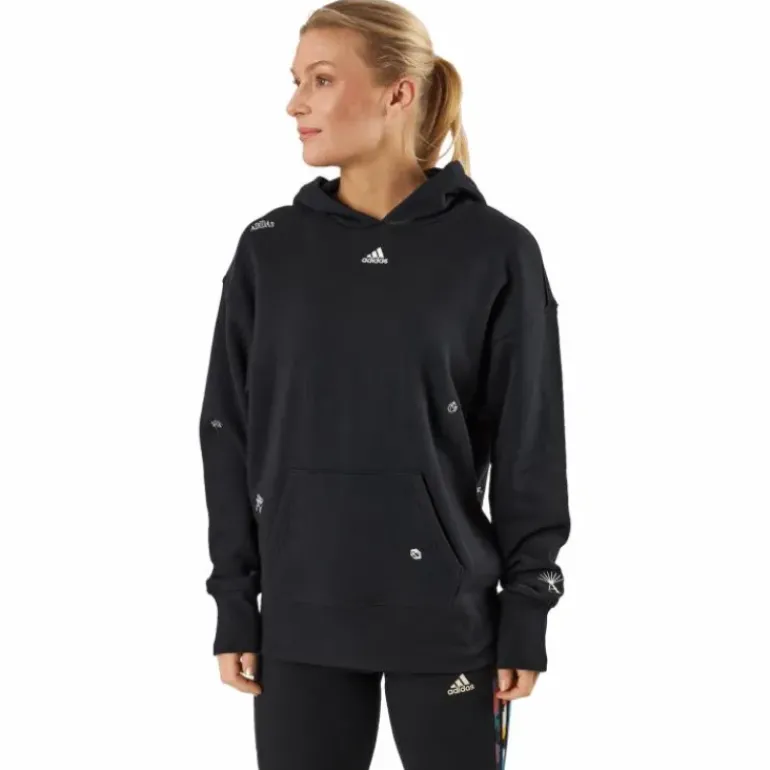 Relaxed Hoodie with Healing Crystals-Inspired Graphics Black