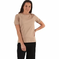 Ria Ss Fold Up Solid Tee Beige