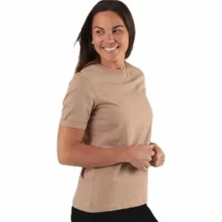 Ria Ss Fold Up Solid Tee Beige