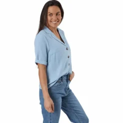 Sky S/S Shirt Solid Wvn Blue