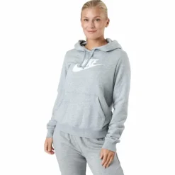 Sportswear Club Fleece Women's Logo Pullover Hoodie DK GREY HEATHER/WHITE