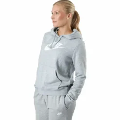 Sportswear Club Fleece Women's Logo Pullover Hoodie DK GREY HEATHER/WHITE