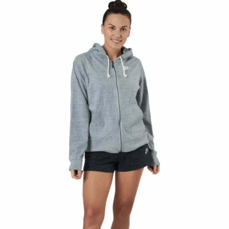 Sportswear Gym Vintage Women's Full-Zip Hoodie DK GREY HEATHER/WHITE
