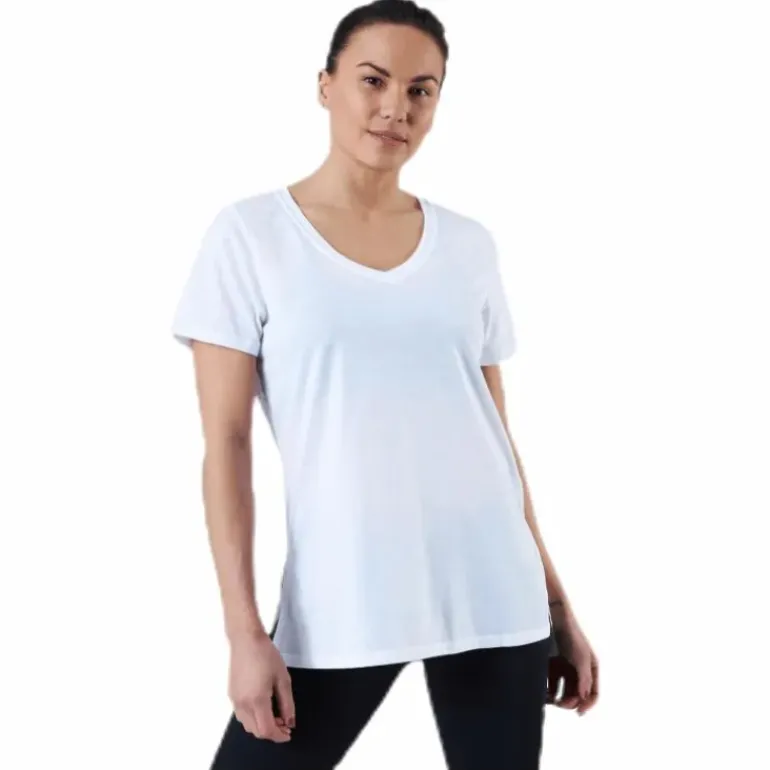 URBAN V Neck Hi Low Tee White