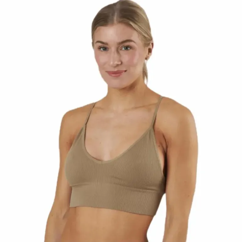 Vicky Rib Seamless V-neck Top Beige
