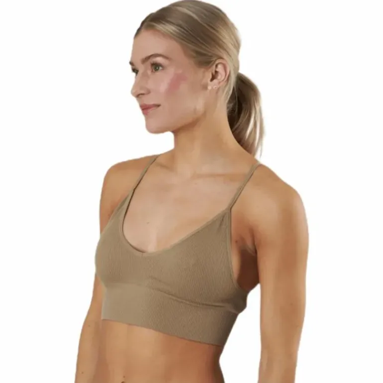 Vicky Rib Seamless V-neck Top Beige