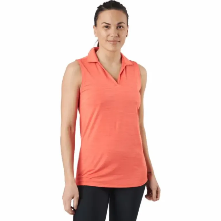 W Cloudspun Coast Sl Polo Hot Coral Heather