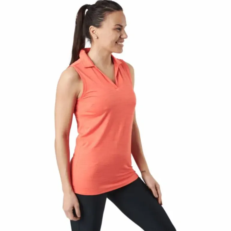W Cloudspun Coast Sl Polo Hot Coral Heather