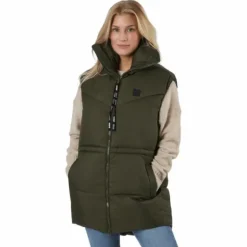 W. Generous Hip Length Vest Dark Army