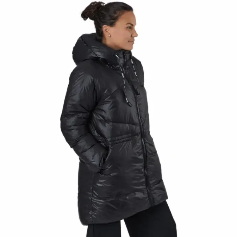 W. Mid Length Shiny Jacket Black