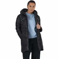 W. Mid Length Shiny Jacket Black