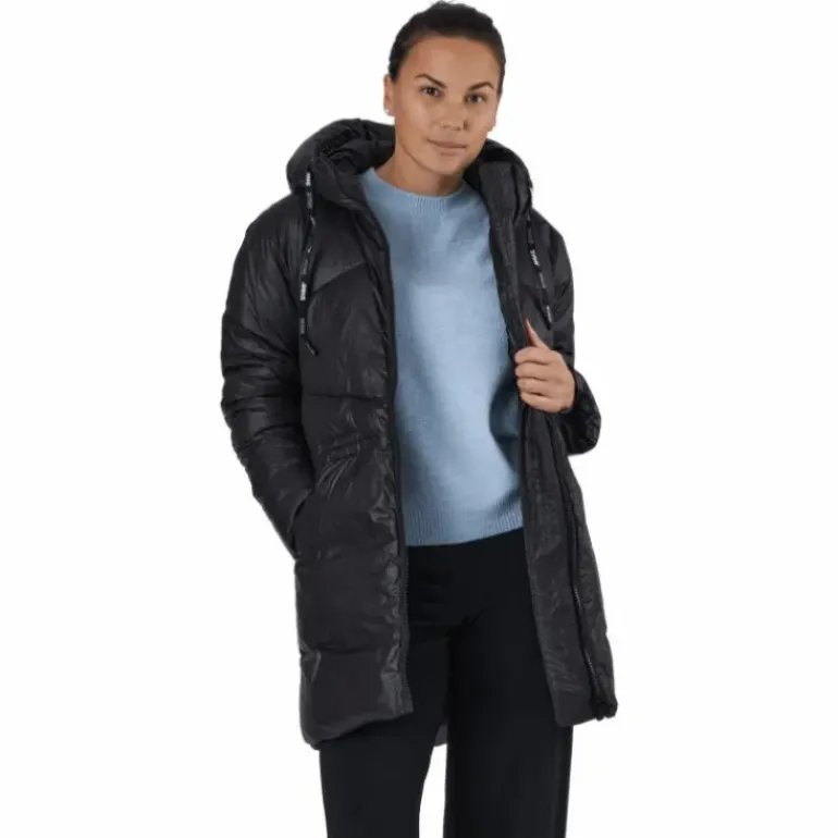 W. Mid Length Shiny Jacket Black