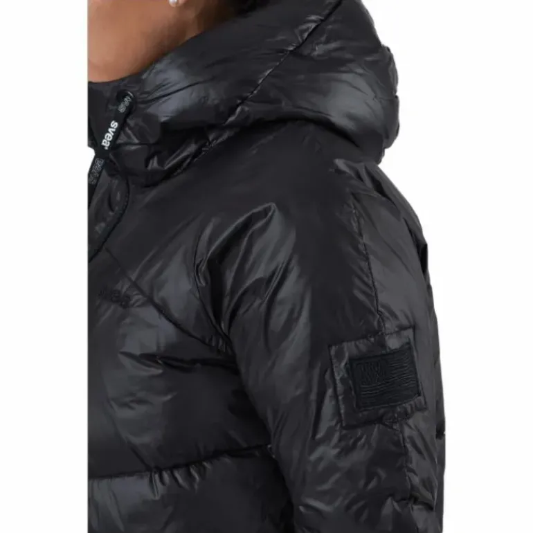 W. Mid Length Shiny Jacket Black