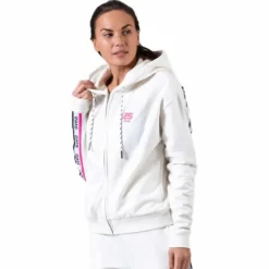 Woven Logo Tape Zip Hood White