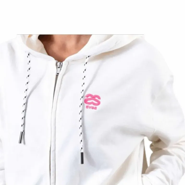 Woven Logo Tape Zip Hood White